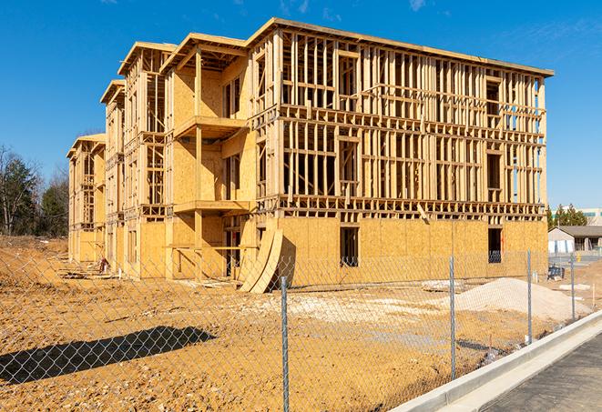 a snapshot of temporary chain link fences protecting a large construction project from unauthorized access in Centreville, IL